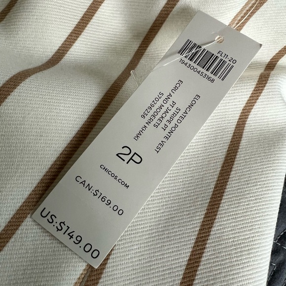 Chico's NWT Elongated Ponte Stripe Open Vest Chicos Size 2P = 12 Petite - Picture 12 of 14